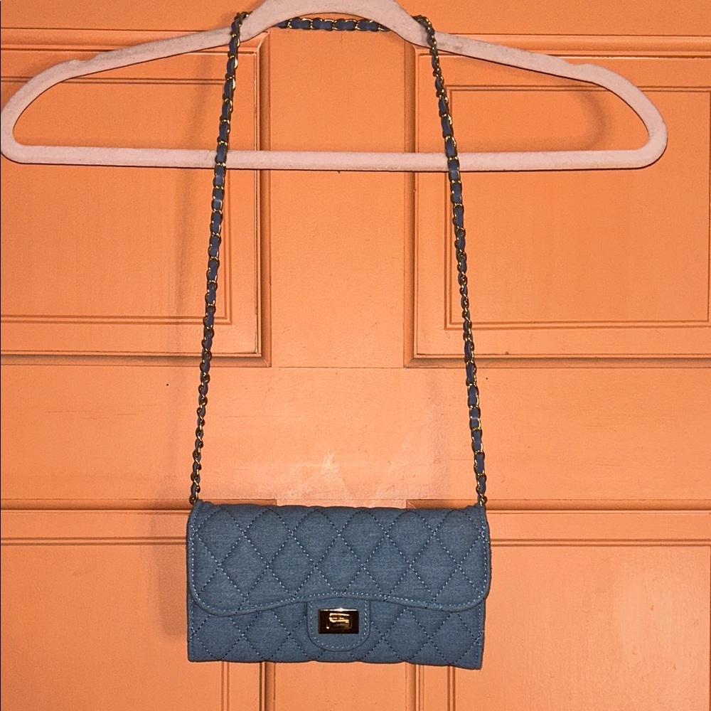 Blue Denim Quilted Crossbody Bag